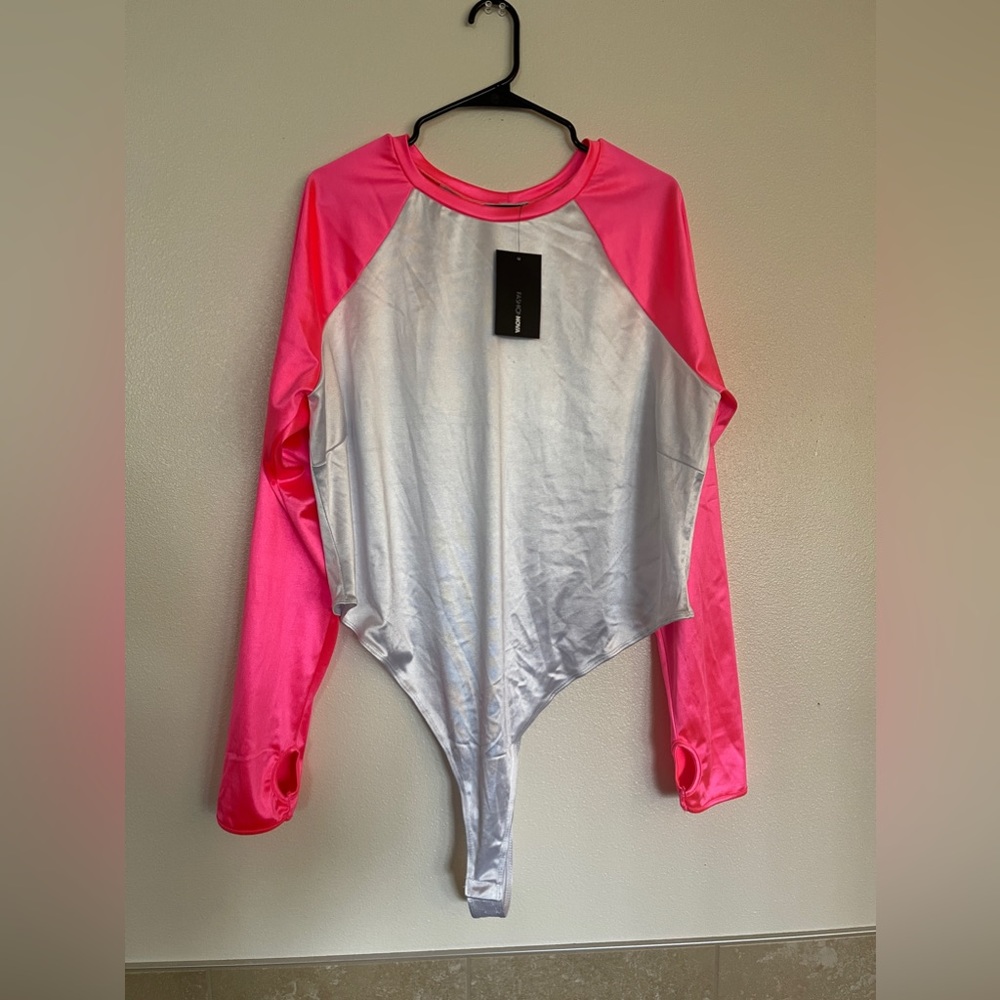 NEON PINK BASEBALL TEE BODYSUIT